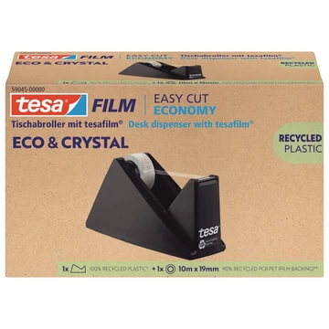 Ragasztószalag adagoló 19mmx10m, asztali + irodai átlátszó újrahasznosított ragasztószalag Tesa Eco &amp; Crystal