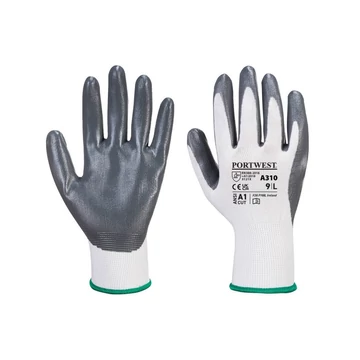 Védőkesztyű PU tenyérmártással nylon méret: L szín: szürke-fehér A310 Portwest