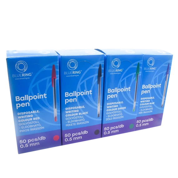 Golyóstoll eldobható kupakos Bluering® , írásszín piros