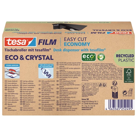 Ragasztószalag adagoló 19mmx10m, asztali + irodai átlátszó újrahasznosított ragasztószalag Tesa Eco & Crystal