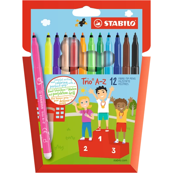 Rostirón, filctoll készlet, vízbázisú háromszögletű Stabilo Trio A-Z 378/12 12 klf. Szín