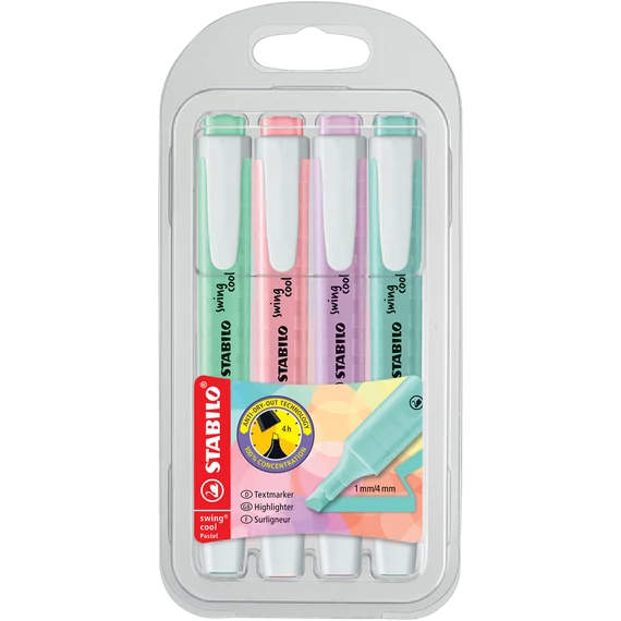 Szövegkiemelő 1-4mm, vágott hegy 4 db-os Stabilo Swing cool pastel 275/4